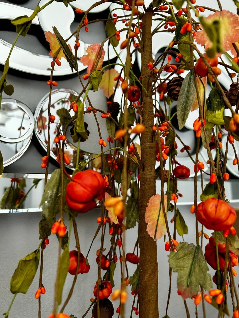 Autumn Orange Berry Weeping Willow Tree Tabletop Accent